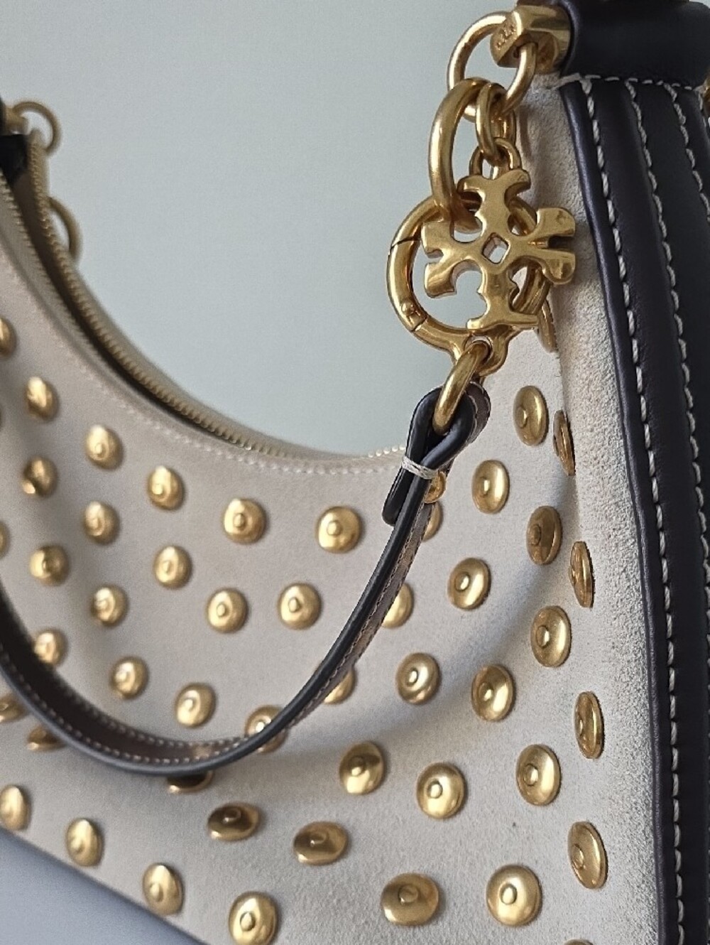 Tory Burch 151 Mercer Studded Suede Crescent Shoulder Bag - Picture 3 of 5
